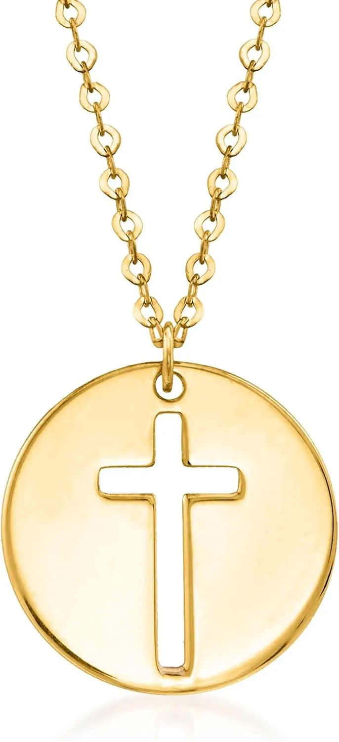 Ross-Simons Italian 14kt Yellow Gold Cross Cutout Disc Necklace