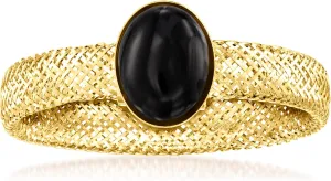 Ross-Simons Italian Black Onyx Mesh Ring in 14kt Yellow Gold. Large (9-10)