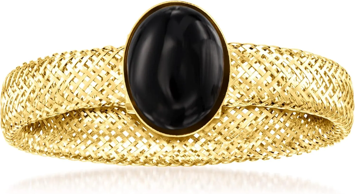 Ross-Simons Italian Black Onyx Mesh Ring in 14kt Yellow Gold. Small (5-6)