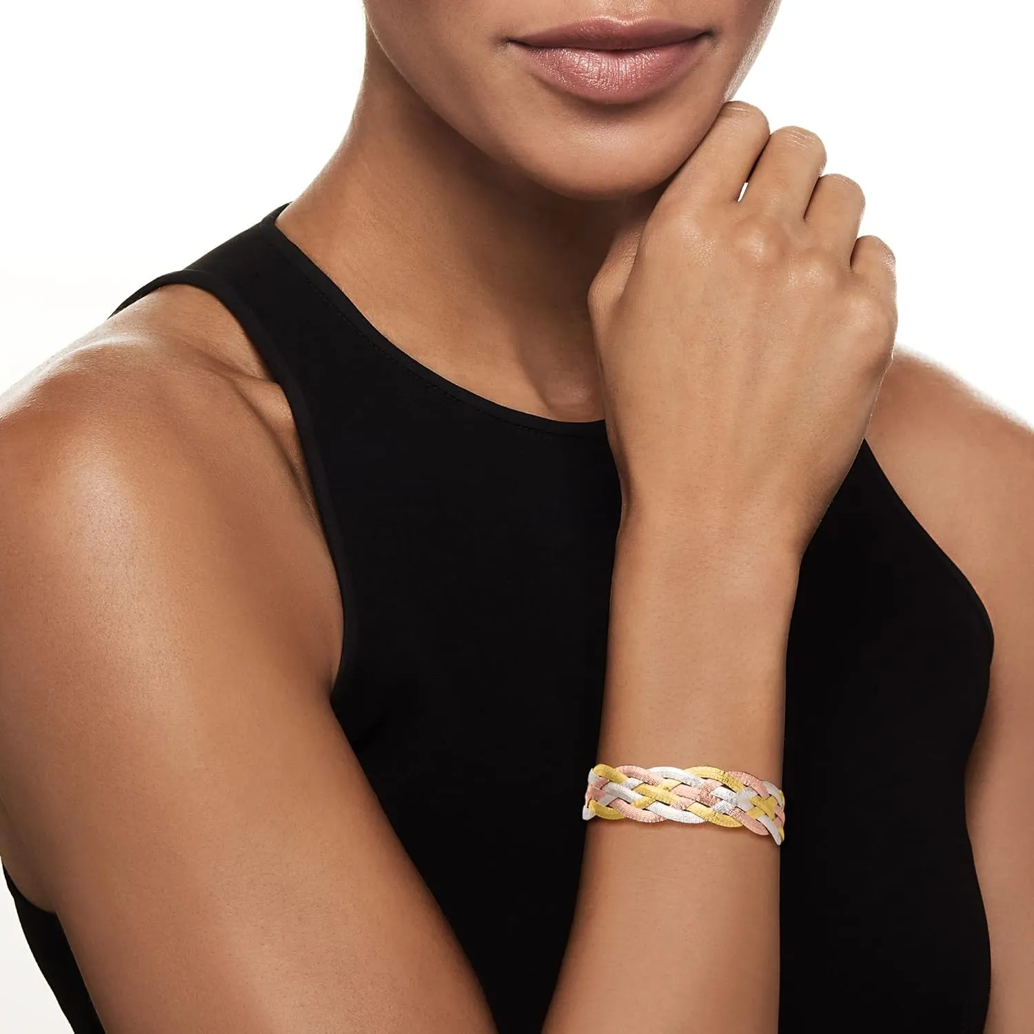 Ross-Simons Italian Tri-Colored Sterling Silver Reversible Braid Bracelet