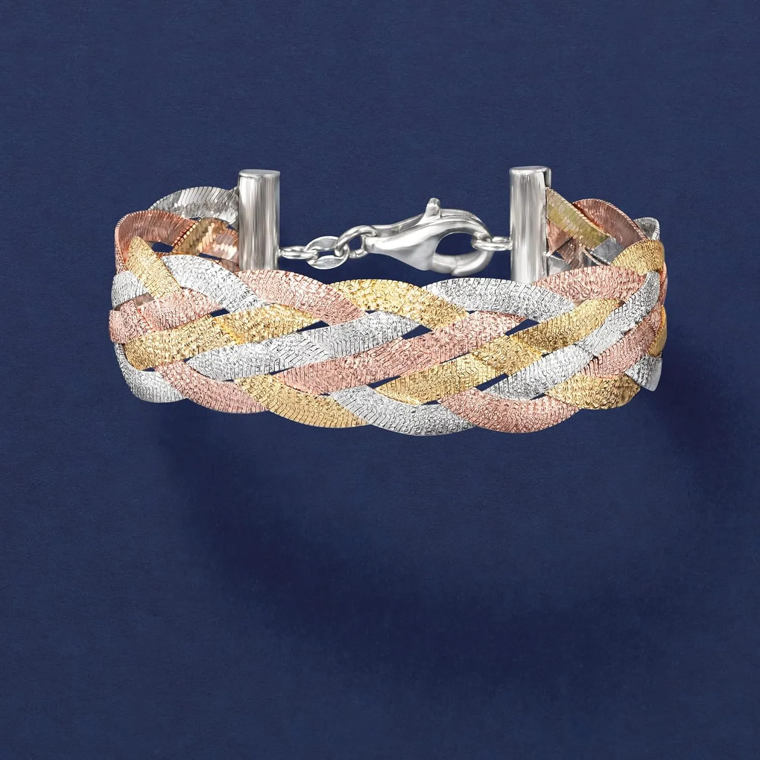 Ross-Simons Italian Tri-Colored Sterling Silver Reversible Braid Bracelet