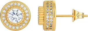 Round Stud Earrings Halo Stud Earring for Men 18k Gold Plated Anti-Allergy Earrings