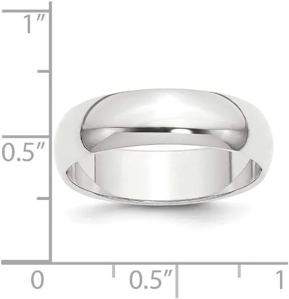 Roy Rose Jewelry Platinum 6mm Wide Polished Half-Round Wedding Band Ring Sizes 4 to 12