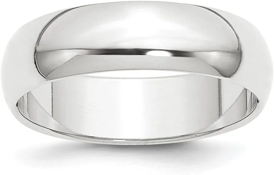 Roy Rose Jewelry Platinum 6mm Wide Polished Half-Round Wedding Band Ring Sizes 4 to 12