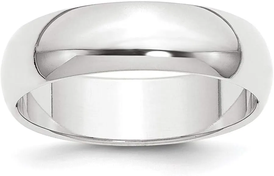 Roy Rose Jewelry Platinum 6mm Wide Polished Half-Round Wedding Band Ring Sizes 4 to 12