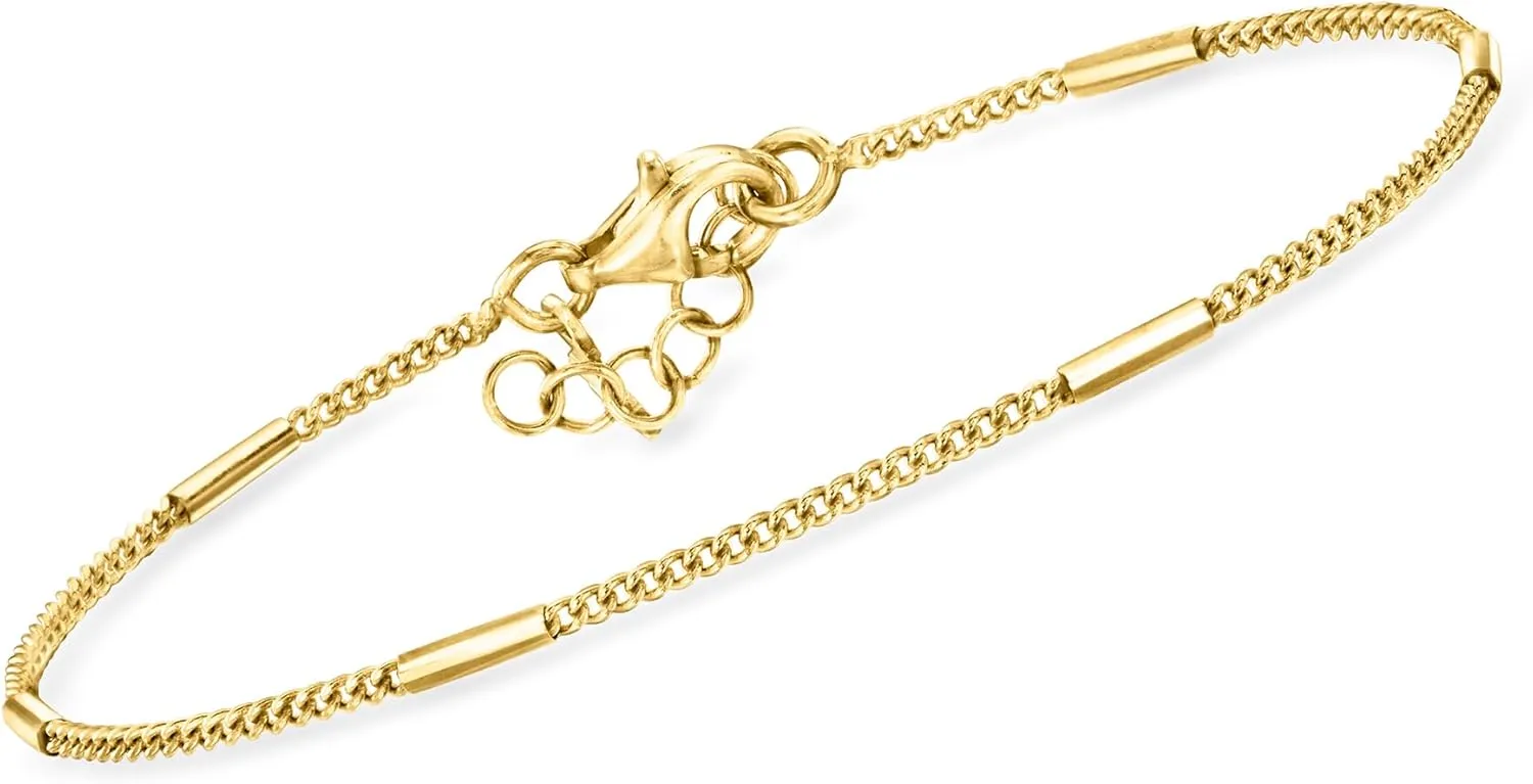 RS Pure by Ross-Simons Italian 18kt Gold Vermeil Bar and Curb-Link Station Bracelet