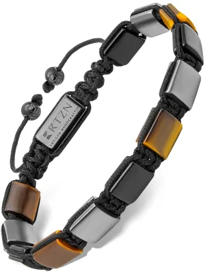 RTZN Triple Protection Bracelet for Men  Premium Artisan Handcrafted Authentic Tiger Eye, Black Obsidian & Hematite Beads  9mm Protection Stones Mens Bead Bracelets (Havana)