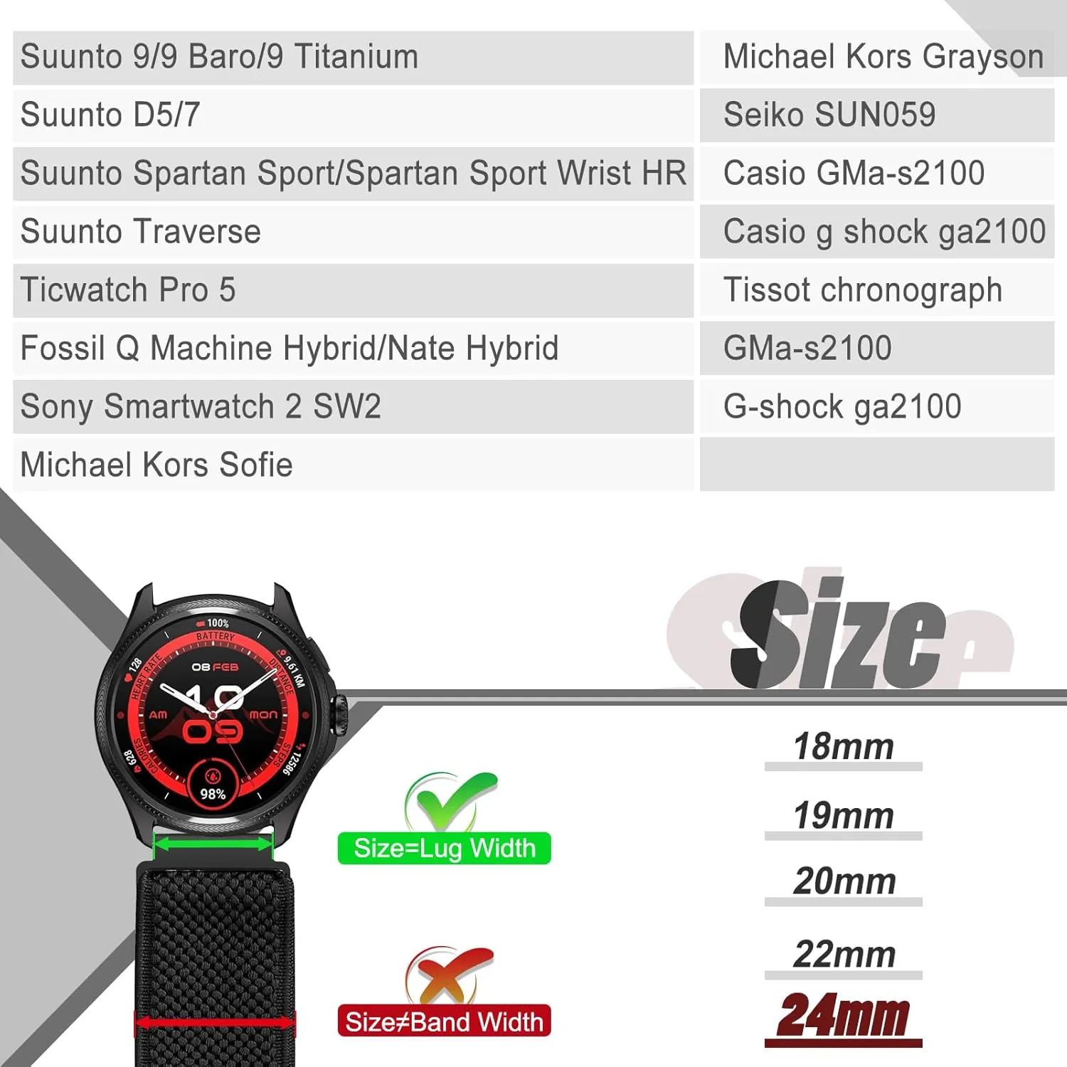 Runostrich Quick Release Nylon Watch Band - Choice of Width - 18mm, 19mm, 20mm, 22mm,24mm Elastic Watch Straps Adjustable Stretchy Solo Loop Sport Nylon Replacement Wristband