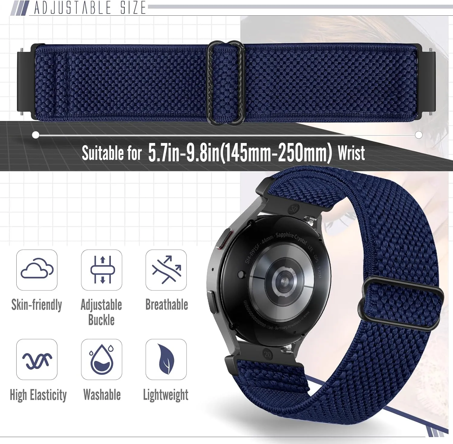 Runostrich Quick Release Nylon Watch Band - Choice of Width - 18mm, 19mm, 20mm, 22mm,24mm Elastic Watch Straps Adjustable Stretchy Solo Loop Sport Nylon Replacement Wristband