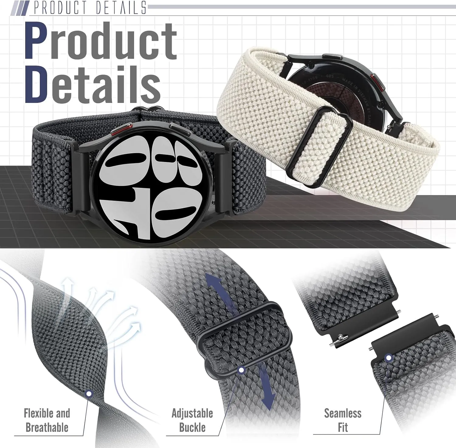 Runostrich Quick Release Nylon Watch Band - Choice of Width - 18mm, 19mm, 20mm, 22mm,24mm Elastic Watch Straps Adjustable Stretchy Solo Loop Sport Nylon Replacement Wristband