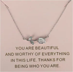 s925 Sterling Silver Chalcedony Tulip Flower Necklace For Women