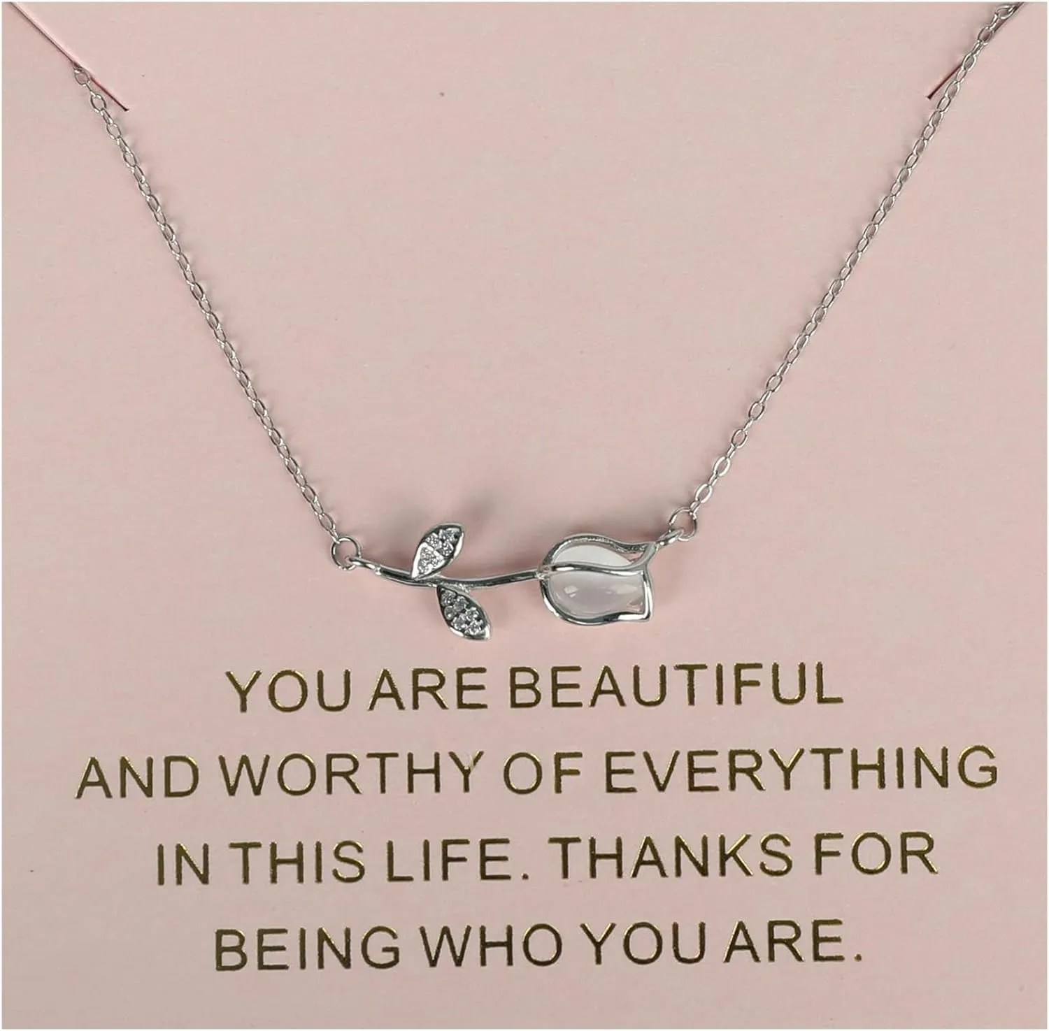 s925 Sterling Silver Chalcedony Tulip Flower Necklace For Women