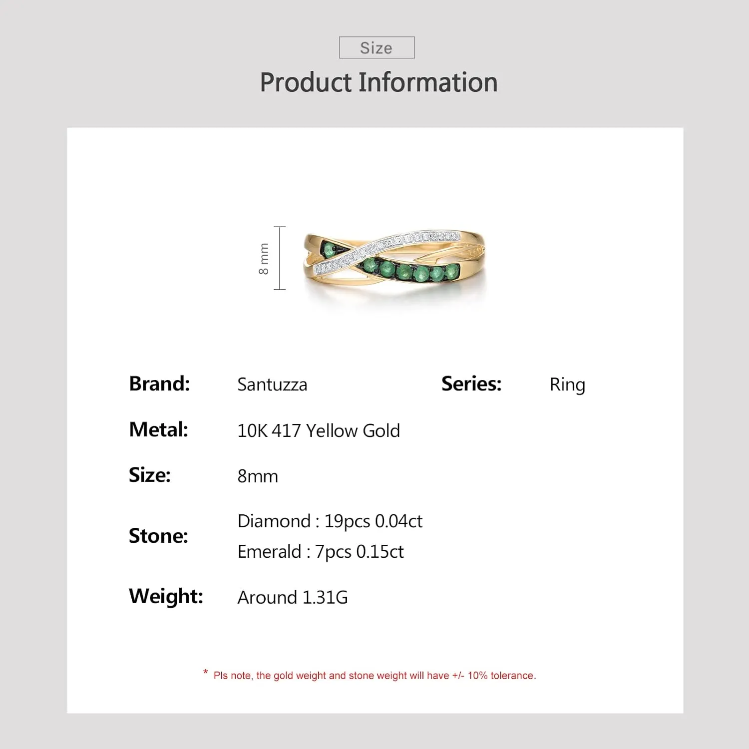 Santuzza 10K Solid Gold Gemstone Genuine Diamond Dainty Band Ring for Women