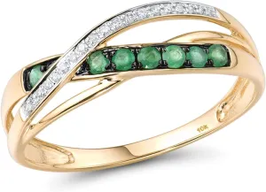 Santuzza 10K Solid Gold Gemstone Genuine Diamond Dainty Band Ring for Women