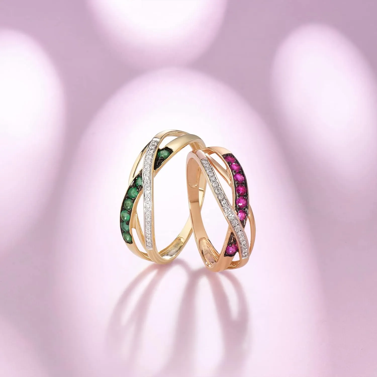 Santuzza 10K Solid Gold Gemstone Genuine Diamond Dainty Band Ring for Women