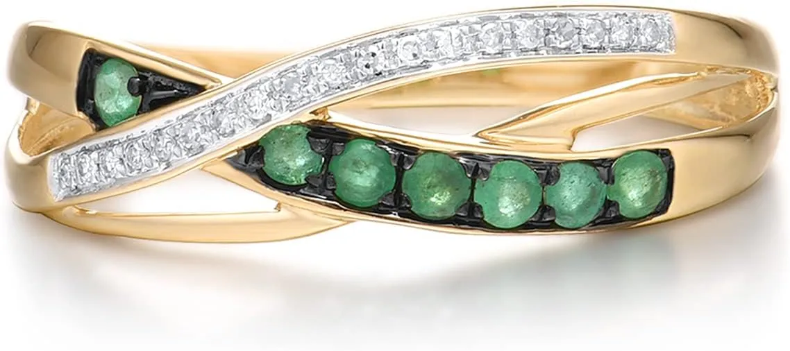 Santuzza 10K Solid Gold Gemstone Genuine Diamond Dainty Band Ring for Women