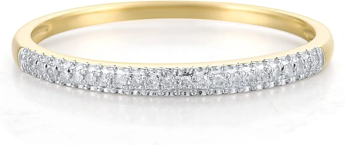 Santuzza 10K Solid Gold Genuine Diamond Ring Dainty Band for Women