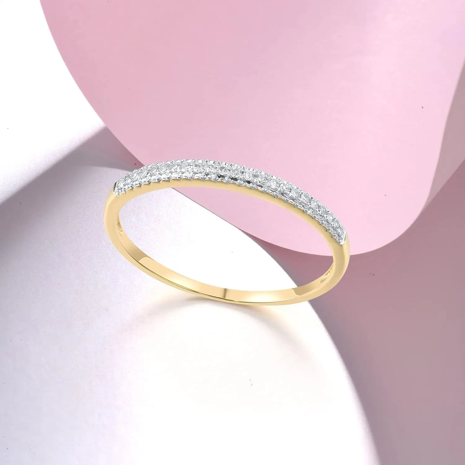 Santuzza 10K Solid Gold Genuine Diamond Ring Dainty Band for Women