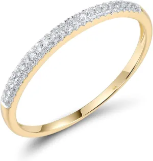 Santuzza 10K Solid Gold Genuine Diamond Ring Dainty Band for Women