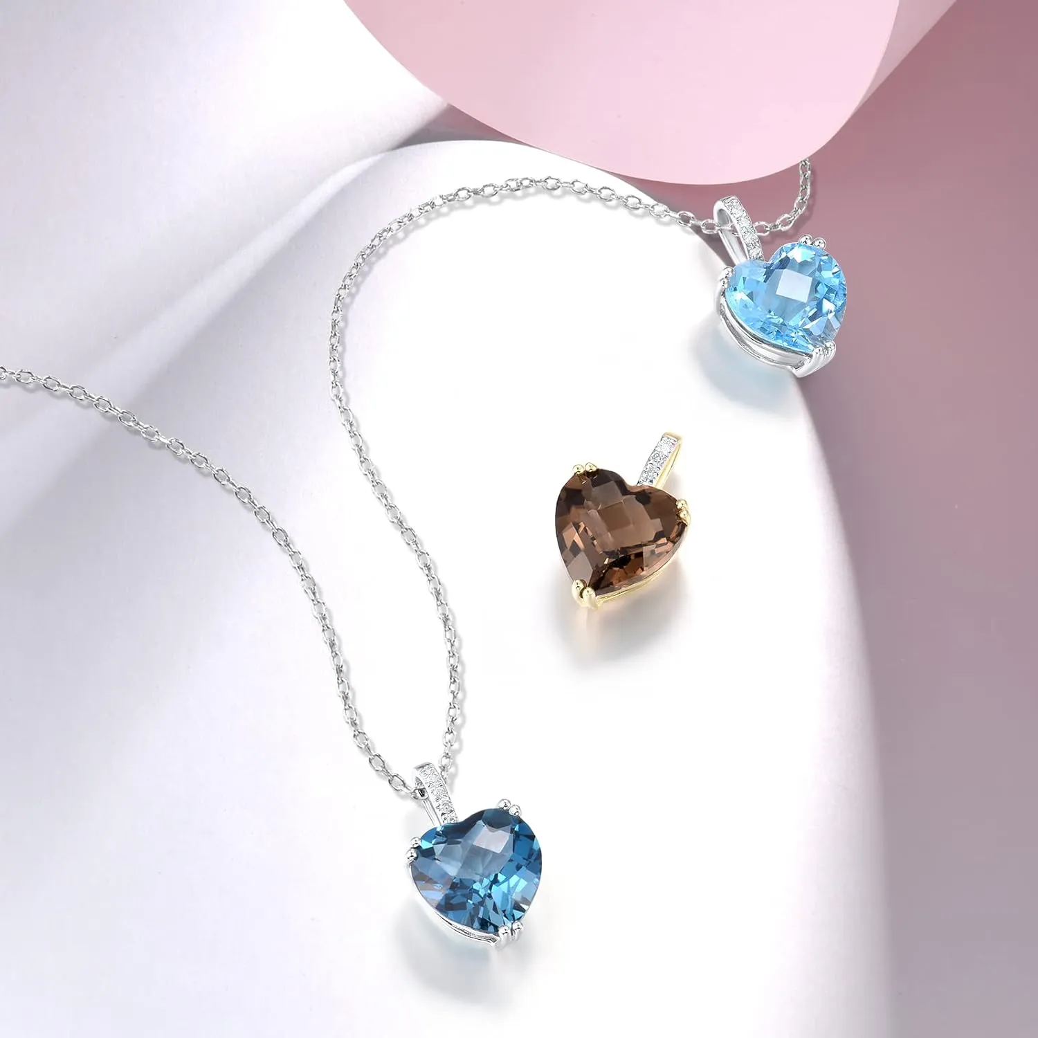 Santuzza 10K Solid Gold Heart Shape Gemstone Genuine Diamond Dainty Pendant Without Chain for Women