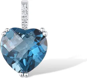 Santuzza 10K Solid Gold Heart Shape Gemstone Genuine Diamond Dainty Pendant Without Chain for Women