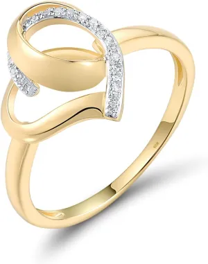 Santuzza 10K Yellow Solid Gold Love Heart Ring Genuine Diamond Dainty Heart Ring for Women
