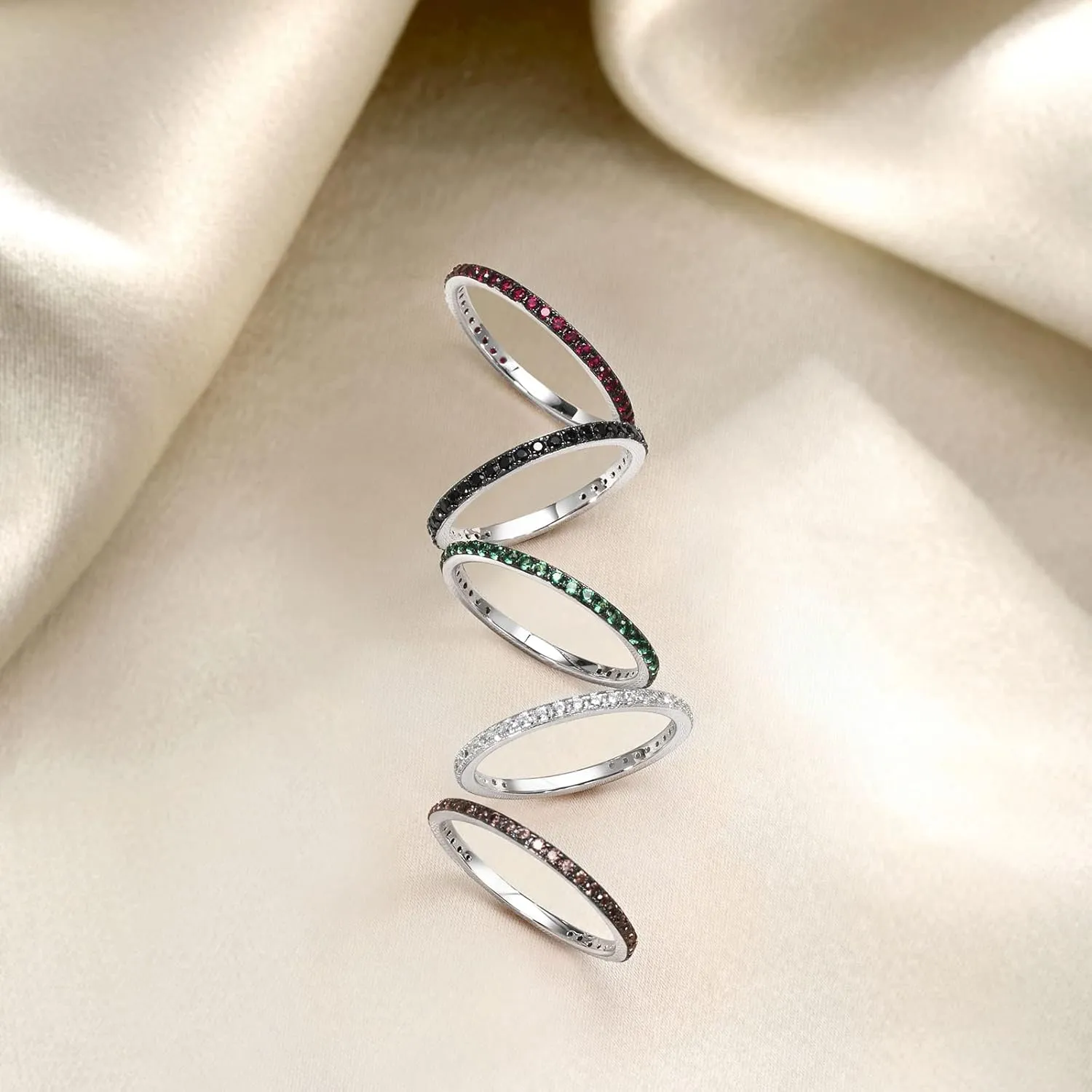 Santuzza 925 Sterling Silver Stackable Ring Engagement Wedding Band Stacking Ring for Women
