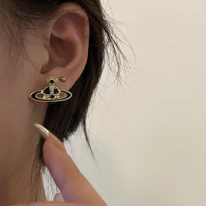 Saturn Earrings for Women Aesthetic Cubic Zircon Silver Saturn Planet Stud Earrings Fashionable Saturn Planet Pendant Earrings Classic Saturn Planet Gold Zircon Inlaid Saturn Earrings Jewelry Gift
