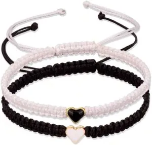 Set of 2 Colorful Heart Beaded Bracelet for Couple and Friendship BFF Bracelet - Adjustable Lobster Claw Clasp - Modern Strand Bracelet Set for Valentine's Day Gift