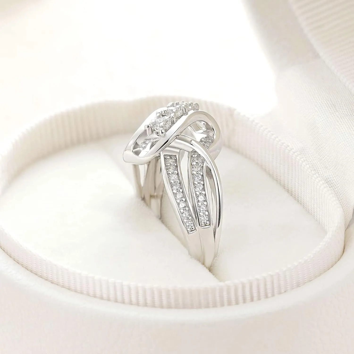 SHELOVES 925 Sterling Silver Wedding Band for Women Twisting Swirl Engagement Wedding Rings Round CZ Sz 5-10