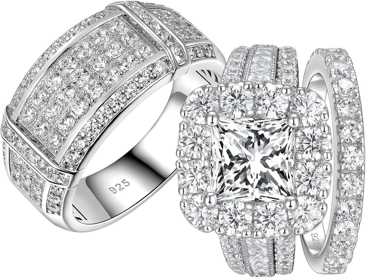 SHELOVES Brilliant CZ Couple Wedding Ring Sets 925 Sterling Silver His and Hers Promise Ring Sz 7.5 11