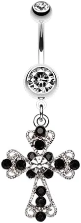 Shimmering Cross Patonce Gem Cubic Zirconia Navel Dangle Belly Button Ring