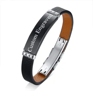 SHNIAN Leather Titanium Steel Material Jewish Prayer Charm Adjustable Bracelet Modern Hebrew Blessing Cuff Wristbands with Double Fold Buckle Personalized Engraving Bracelet for Men Women, 9.05"