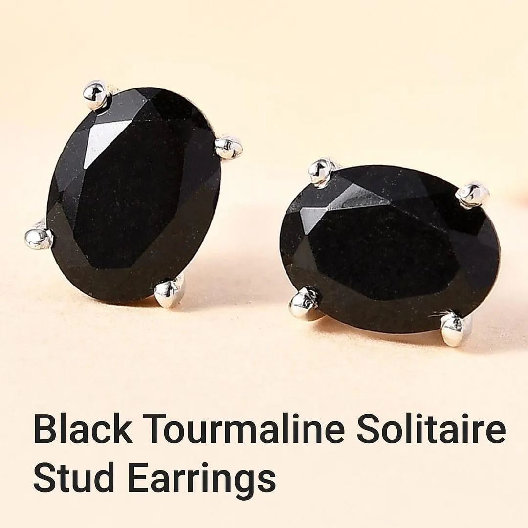 Shop LC Tourmaline Black Stud Earrings for Women 925 Sterling Silver Platinum Plated Goth Comfy Birthday Gifts for Women