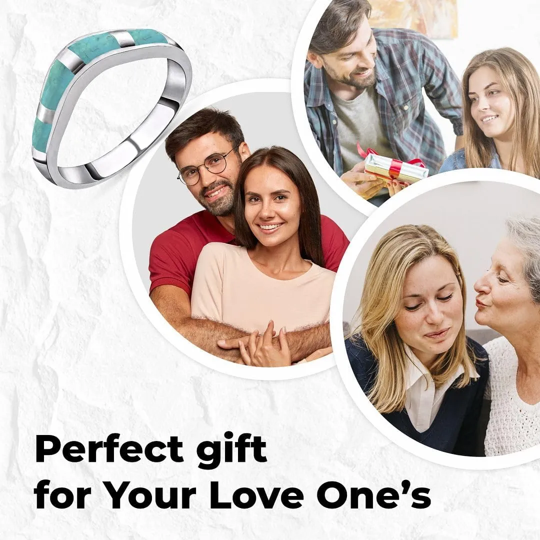 Shop LC Turquoise Rings for Women 925 Sterling Silver Band Boho Turquoise Jewelry for Women Santa Fe Style Promise Rings Birthday Gifts