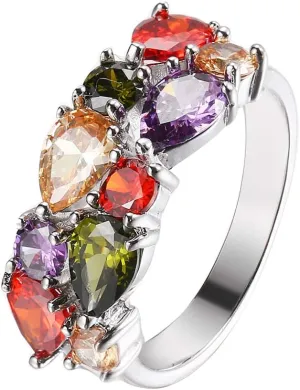 Silver Angel Multicolor Ring Cubic Zirconia Mother's Day Jewelry for Mom Her Band Ring for Women 6 7 8 9 10