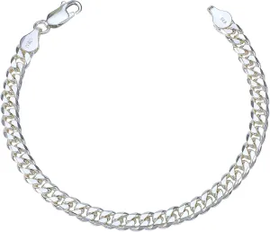 Silver Bracelet for Men 5mm 8mm Diamond-Cut Cuban Link Curb Chain Bracelet for Women 6.5/7/7.5/8/8.5/9 Inch