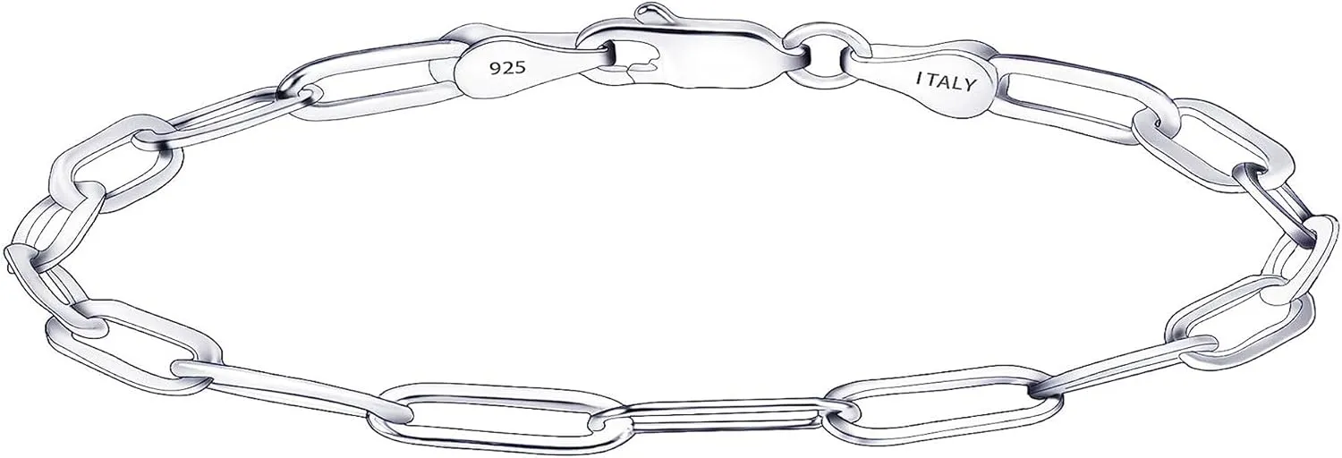 Silver Bracelet for Women 3mm Diamond-Cut Paperclip Chain Bracelet for Men 6.5/7/7.5/8/8.5/9 Inch