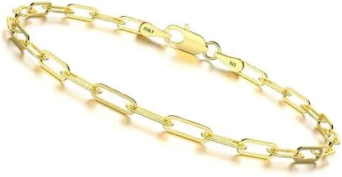 Silver Bracelet for Women 3mm Diamond-Cut Paperclip Chain Bracelet for Men 6.5/7/7.5/8/8.5/9 Inch
