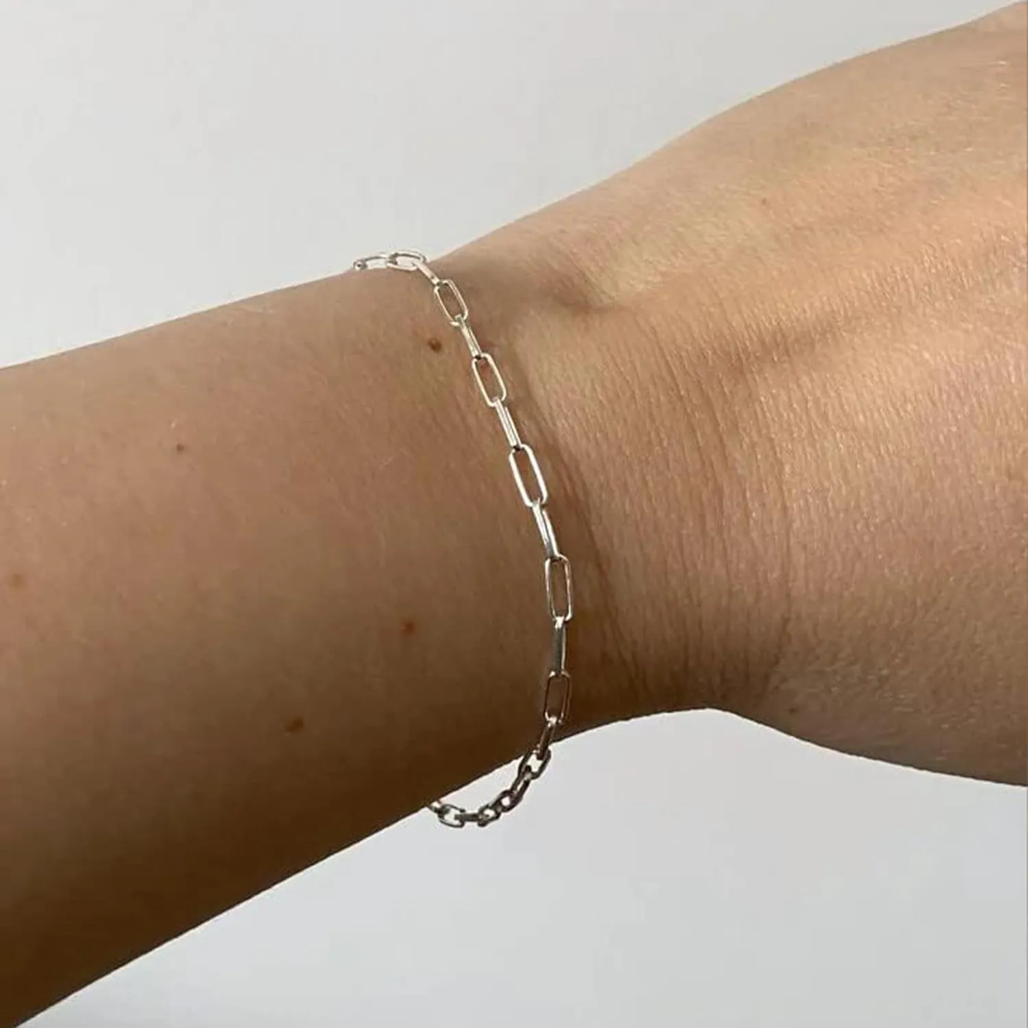 Silver Bracelet for Women 3mm Diamond-Cut Paperclip Chain Bracelet for Men 6.5/7/7.5/8/8.5/9 Inch