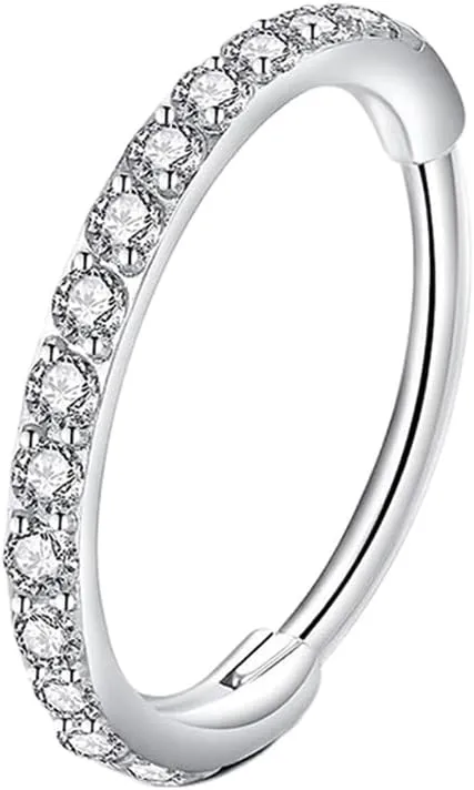 Silver Crystal Nose Ring Hoop Earrings for Women Men, 20g 8mm, Hypoallergenic, Fashionable Design, Suitable for Various Piercings