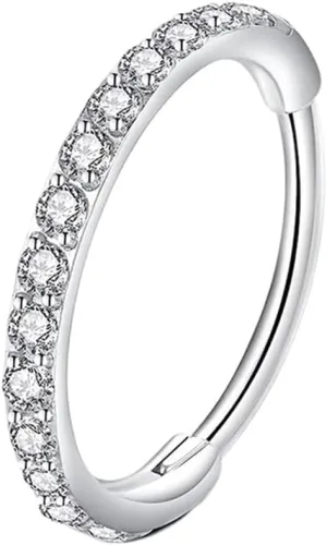 Silver Crystal Nose Ring Hoop Earrings for Women Men, 20g 8mm, Hypoallergenic, Fashionable Design, Suitable for Various Piercings