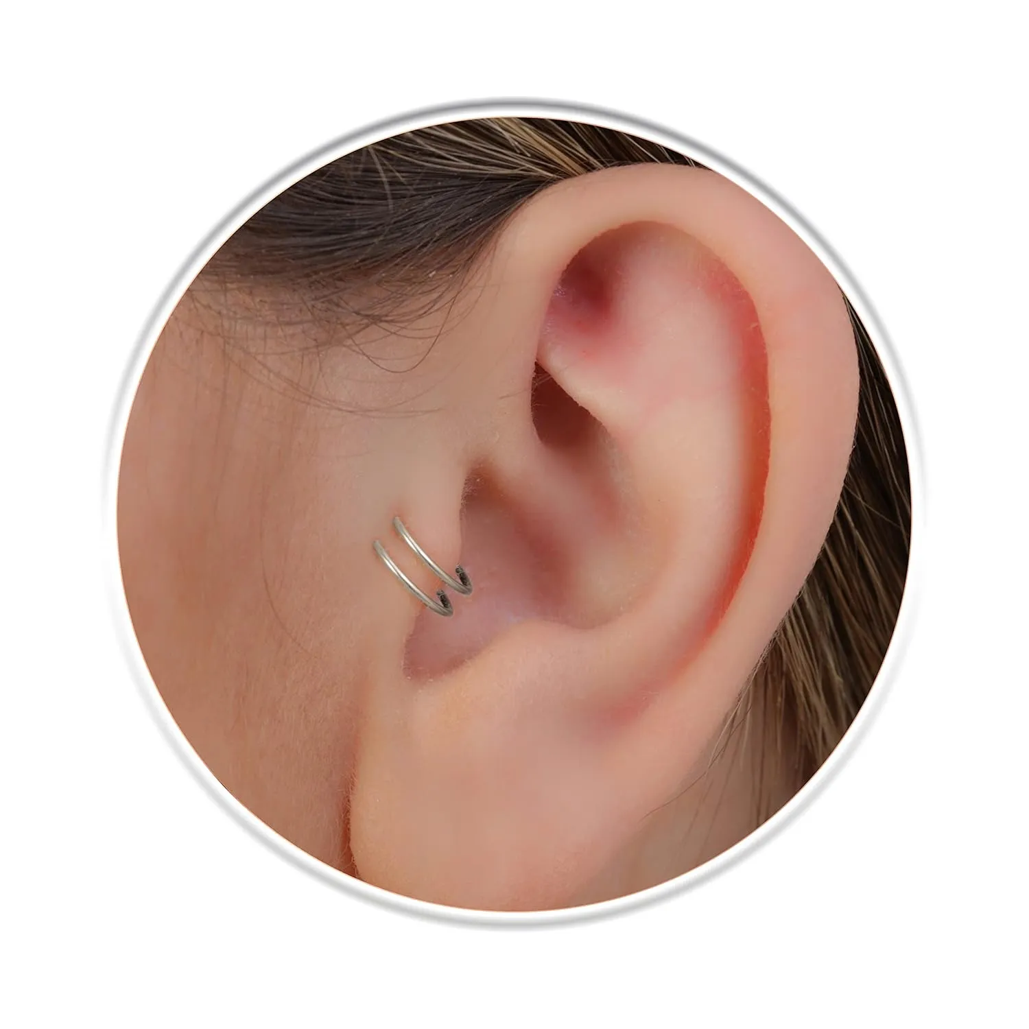 Silver Double Tragus Ring Hoop - 925 Sterling Silver Tragus Piercing - 20 Gauge Tragus Rings - Silver Tragus Jewelry Rings