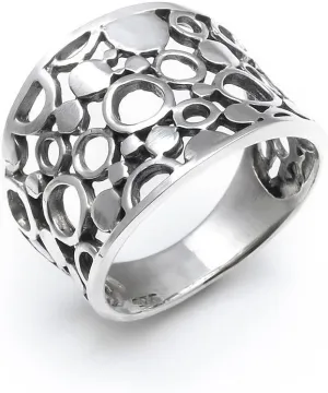 Silverly 16 mm Filigree Circle Sterling Silver Rings for Women 925 - Women's Chunky Rings - Geometric Solid Silver Jewellery for Women - Wide Band Thumb Ring