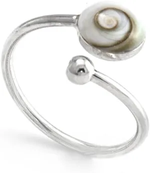 Silverly 925 Sterling Silver Rings for Women - White Shiva Eye Shell Adjustable - Gemstone Jewellery - Solid Silver Wrap Birthstone Ring - Cute Rings for Ladies