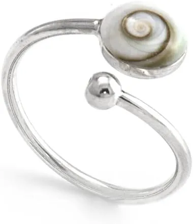 Silverly 925 Sterling Silver Rings for Women - White Shiva Eye Shell Adjustable - Gemstone Jewellery - Solid Silver Wrap Birthstone Ring - Cute Rings for Ladies