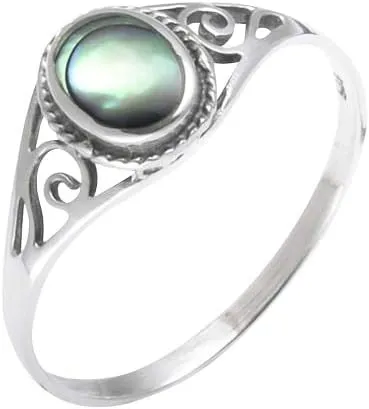 Silverly Women's 925 Sterling Silver Abalone Paua Shell Cute Ring