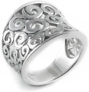 Silverly Women's 925 Sterling Silver Open Spirals Swirls Concave Ring