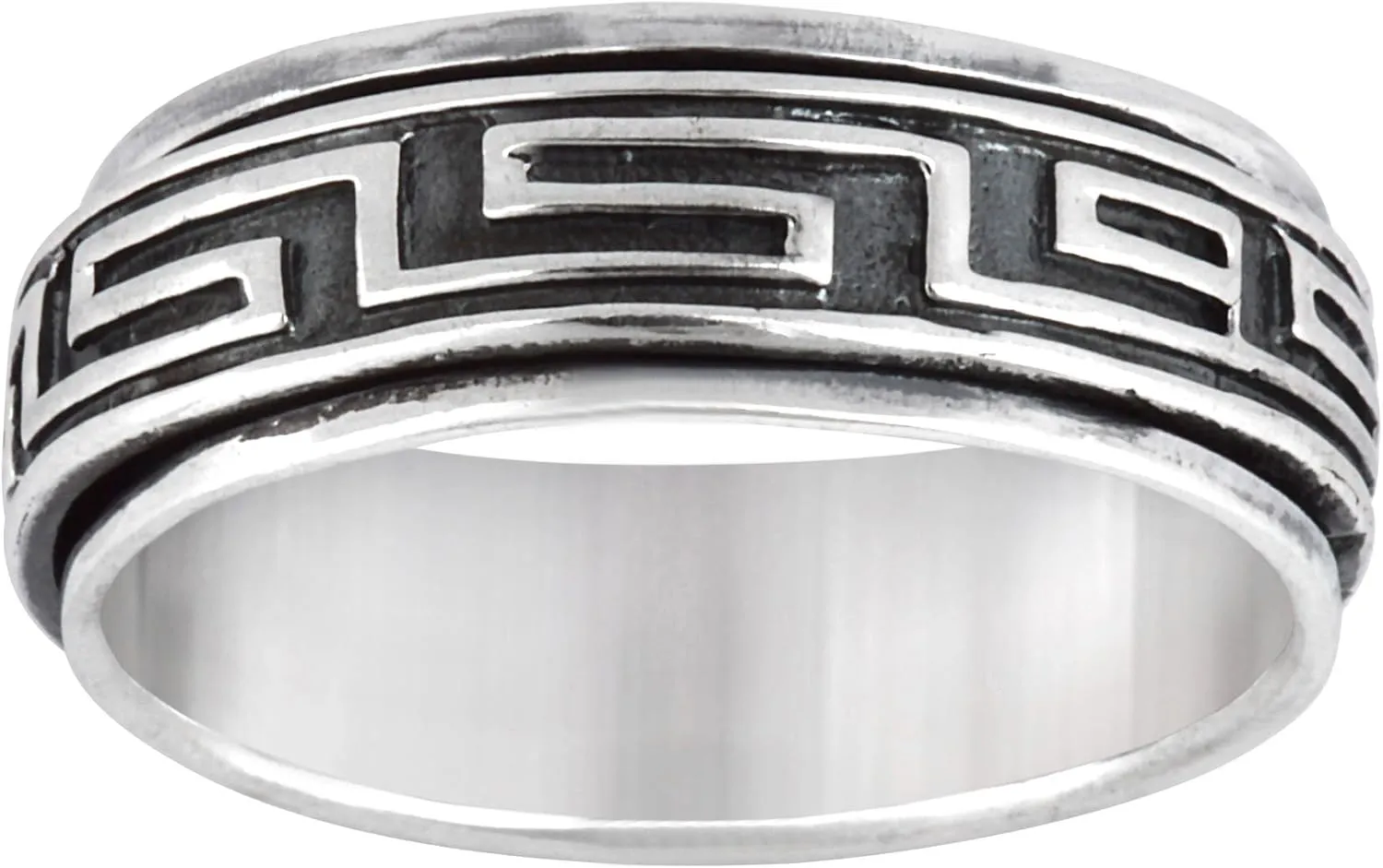 Silverly Women's Men's 925 Sterling Silver Greek Key Pattern Spinning Worry Band Spinner Ring