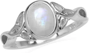 Silvershake 8X6mm Oval Shape Cabochon Gemston White Gold Plated or Yellow Gold Plated 925 Sterling Silver Triquetra Celtic Knot Solitaire Ring Jewelry for Women